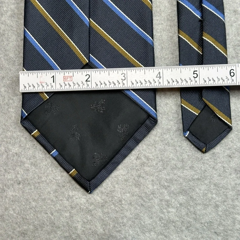 Brooks Basics USA Silk Vintage Tie‎ Navy Blue Gold Stripe Classic Preppy